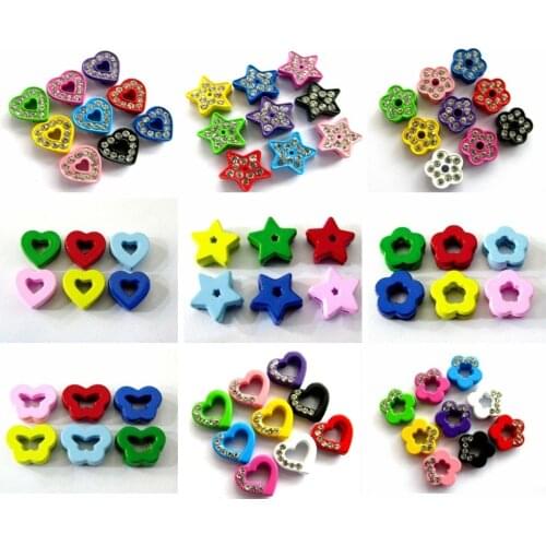 More options 100pcs/lot painting colorful 8mm slide charms Heart Star Flower DIY charms Internal Dia.8mm fit 8mm band