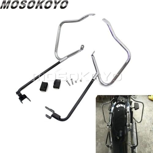Chrome with Black Motorcycle Saddlebag Rail Bar Bracket Holder Guards for Harley Touring Road King FLHR FLHX FLTR 2014-2017