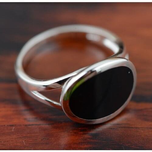 Wholesale sterling silver ring S925 silver inlaid Onyx ring all-match female Mirror Black Womans fashion silver ring