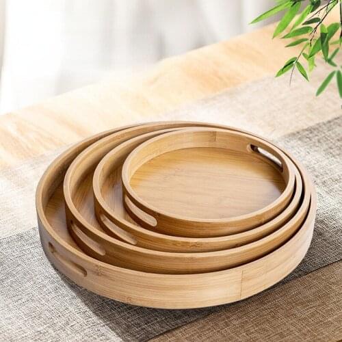 Creative Japanese-style Tray Double Ear Portable Round Tea Tray Household Tea Set Small Tea Tray Bamboo Tray Kung Fu Tea Set