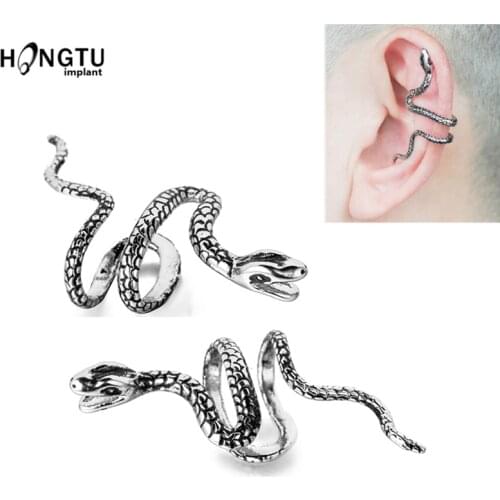 1PC Copper Snake Shaped Ear Clip Cuff Wrap Earrings punk Rock No Fake Piercing-Clip Vintage Earrings Party Gifts Body Jewelry