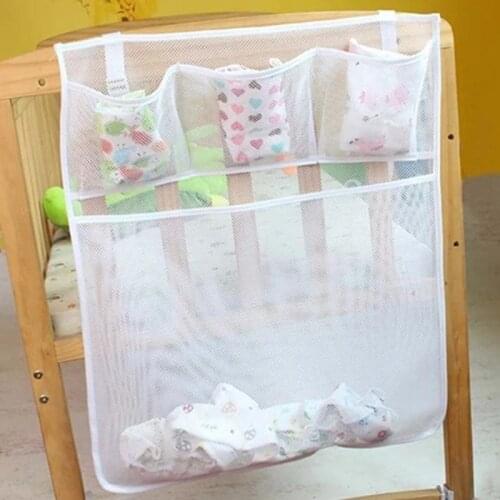 Multifunction Baby Crib Nappy Organizer Mesh Bed Hanging Storage Bag Newborn Toys Diaper Clothes Hanging Organizer Storage Pouch