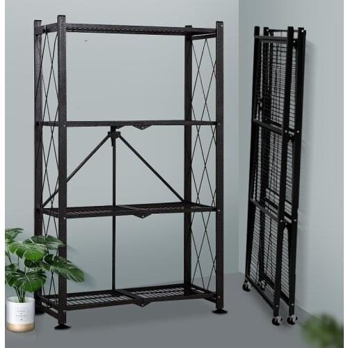Multifunctional foldable metal bookcase clothes kitchen storage rack with wheel