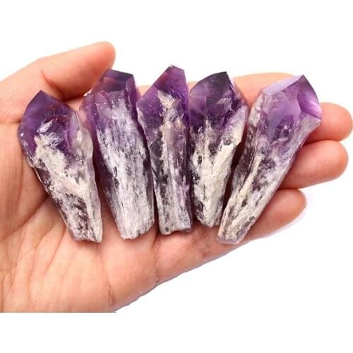MOKAGY Raw Natural Amethyst Quartz Crystal Wand Rough Stone Point 5pc