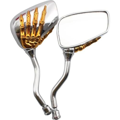 Motorcycle Gold Skeleton Skull Hand Claw Rearview Side Mirrors Handlebar Mount 8 10 mm For Harley Honda Suzuki Yamaha Cruiser