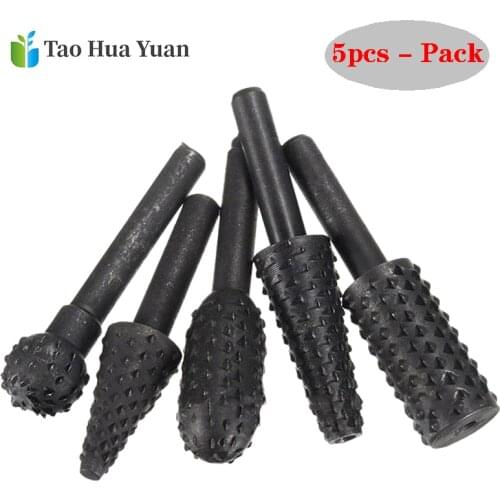 5pcs/set Rasp File Drill Bits Rasp Set Drill Grinder Drill Rasp For Woodworking Carving Tool 1/4" Round Shank Rotary Burr Set AA