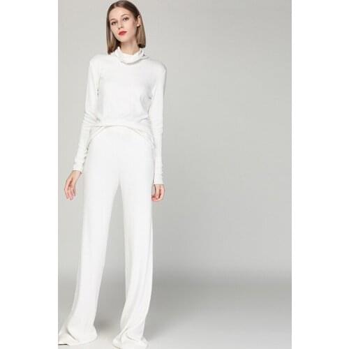 2020 Turtleneck New High-neck Ladies Cashmere Sweater Wide-leg Pants 2 Sets Of Knit Suit Loose Lazy Knitted Two-piece Women