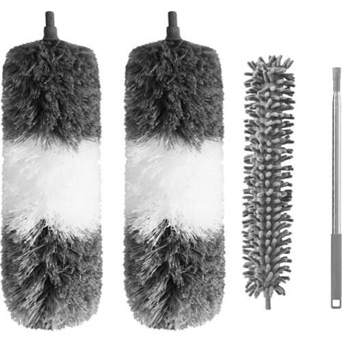 New 2 Microfiber Duster 1 Chenille Duster(with 1 Extension Pole),Bendable,Washable,for Cleaning Ceiling Fan,Blinds,Cobwebs