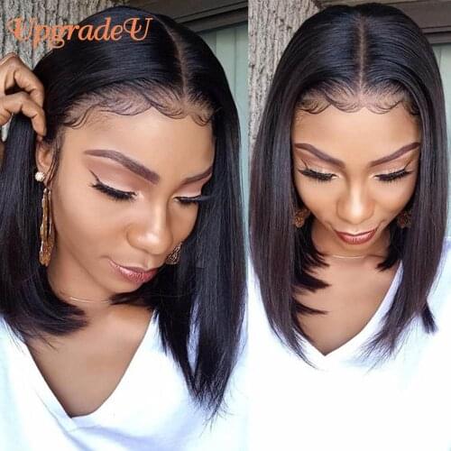 UpgradeU Short Bob Straight Human Hair Wigs 150 Density Pixie Cut Straight Bob Lace Front Human Hair Wigs 13x1 Lace Frontal Wig