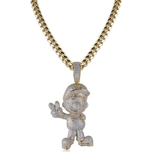 Cute Cartoon Characters Pendant Necklace Fashion Hip Hop Jewelry New Arrival Cubic Zirconia Mens Necklace