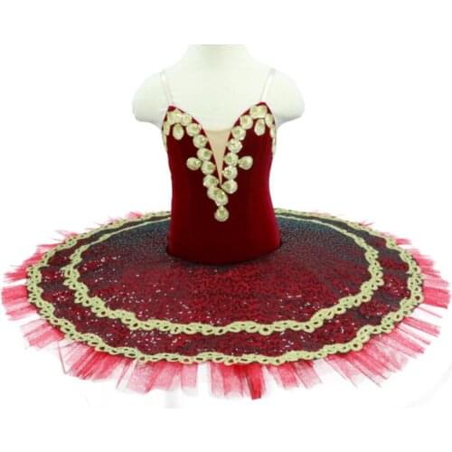 Paquita Pancake Tutu Classical Royal Red Ballet Platter Tutu sequin shiny Paquita Pancake Tutu Dress