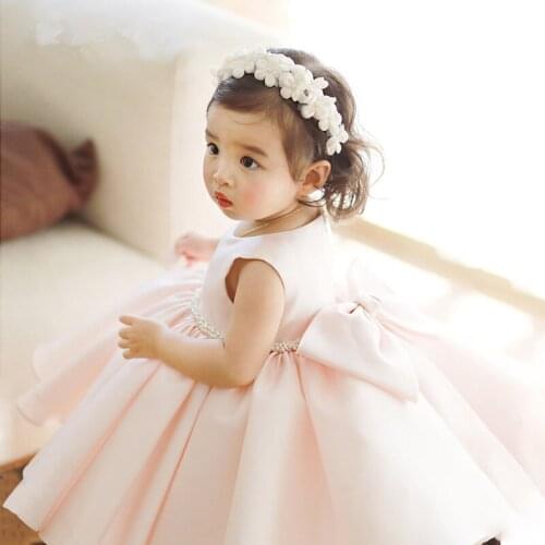 Baby Girl Dress 1 year Birthday Infant Pink Tulle Princess Dress Beaded Baptism Gown Newborn Wedding Party Christening Vestidos