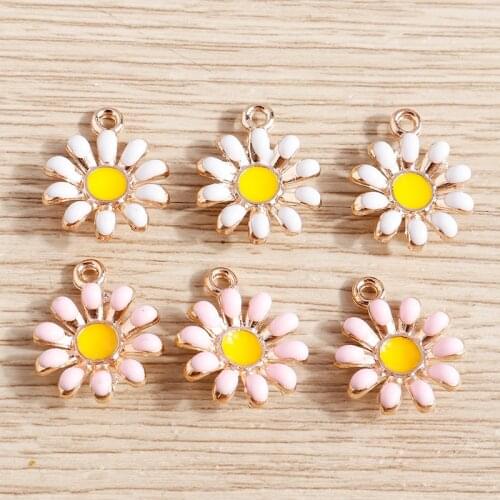 10pcs 13*16mm Alloy Enamel Daisy Flower Charms for Pendants Necklaces Earrings Keychain DIY Handmade Jewelry Finding Making
