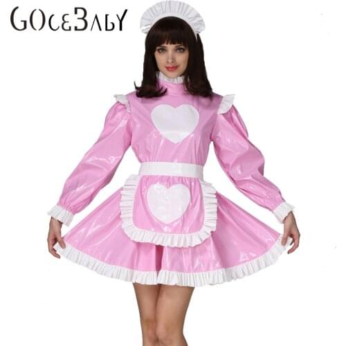 Forced Sissy Girl Maid Heart Shaped Pattern Lockable Pink Dress Costume Crossdress Cosplay Costume