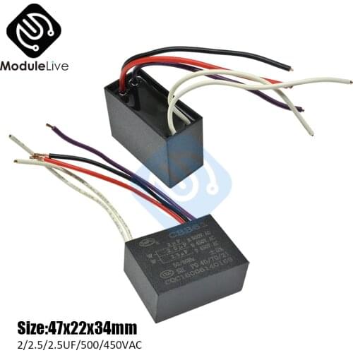CBB61 Starting Capacitance AC Fan Capacitor 5 Wires 2/2.5/2.5UF/500/450V AC Terminal Ceiling Fan Motor Rectangle Capacitor