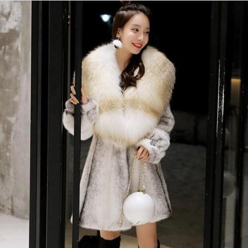 Real Fur Style Fashion Fur Coat Genuine Leather Golden Island Fox Collar Good Quality Mink Fur Coat Women Natural Mink fur dres