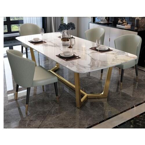 Nordic minimalist modern dining table and chair combination rectangular stainless steel home dining table dining table