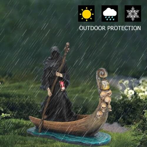 Black Man Rowing Boat Sculpture Resin Outdoor Garden Home Black Man Boating Figurine Furnishing Living Room Figure Statue Decora