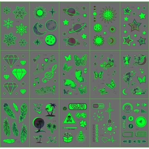 Glowing In Dark Tattoo Butterfly Star Universe for Kids Party Fake Tattoo Night Luminous Waterproof Temporary Tattoo Sticker