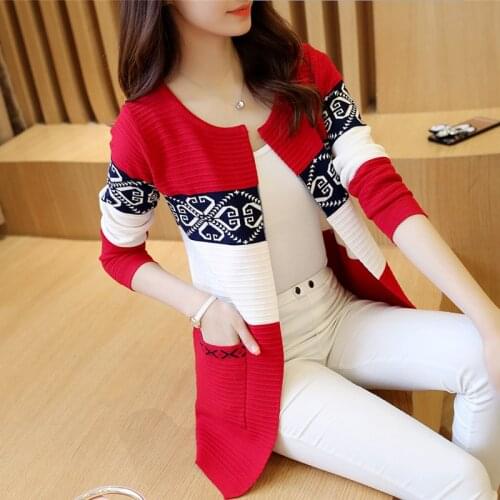 New Casual style 2020 Women Tops Long Sleeve Coat Sweater Pink Red Color matching Cardigan Womens Clothin Knitted Sweaters 103E