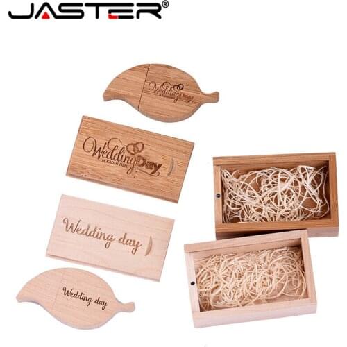 JASTER pendrive promotion Wooden Leaf form shape U Disk USB + BOX USB 2.0 4 gb / 8 gb / 16 gb / 32 gb / 64 gb flash drive