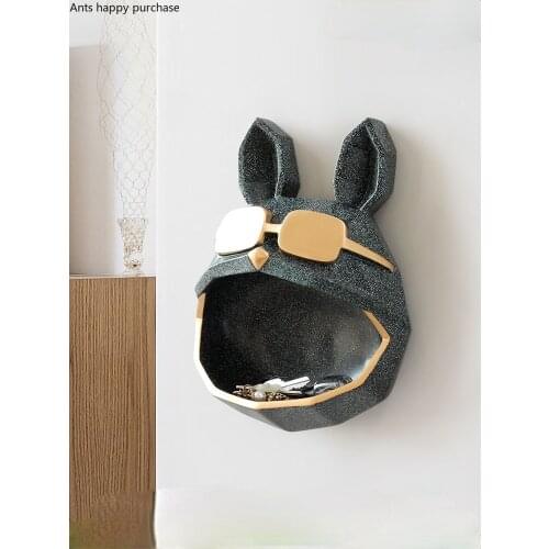 European-style Resin Geometric Big-mouth Dog Wall Storage Pendant Candy Key Small Object Storage Box Punch-free Household Rack