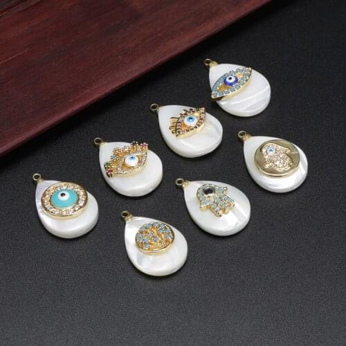 Blue evil eye Multi-color Zirconium glass paved charm white water drop mother pearl shell pendant & choker necklace for women