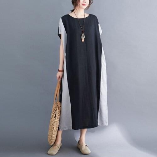 Johnature 2021 Summer Korean Casual Solid Color Patchwork Pockets Dress For Women New Simple O-neck Short Sleeve Female Dresses