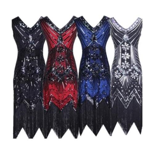 Womens 1920s Gatsby Cocktail Sequin Art Deco Flapper Cosplay Dresses