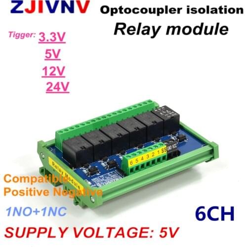 DC 5V 6 channels Optocoupler isolation Relay Interface Module tigger voltage 3.3V 5V 12v 24V PLC Signal Amplification Board 6CH