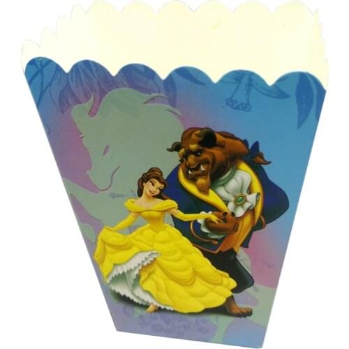 6pcs/lot Happy Birthday Kids Girls Favors Beauty Beast Theme Popcorn Boxes Decorations Baby Shower Party Events Gifts Candy Box