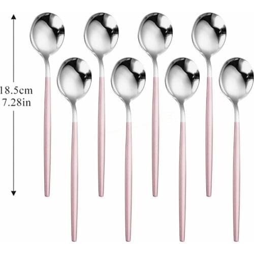 8pcs Dessert Spoon Dinnerware Set Stainless Steel Kitchen Spoon Tableware Spoon Flatware Gold Spoon Set Cutlery Set Bright Light