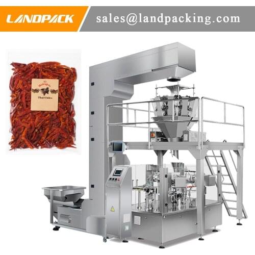 Automatic Dried Chili Big Zipper Bag Rotary Packaging Machine Matching Multihead Weigher