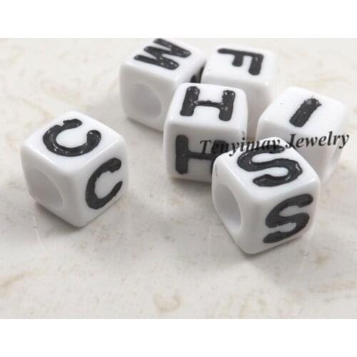 White Cubic Alphabet Beads 7x7x7mm Black Letters Acrylic Beads For DIY 1000pcs/lot Free Shipping