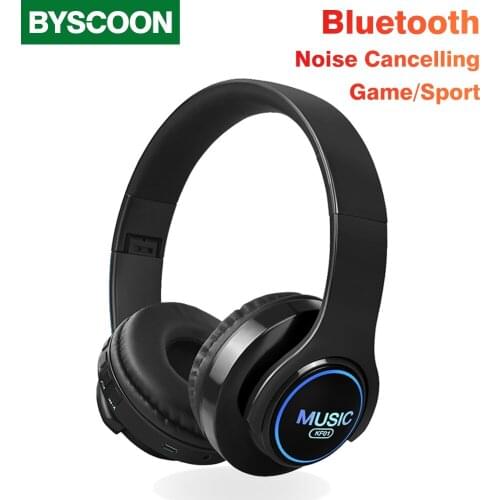 Byscoon Noise Cancelling Wireless Headphones Strong Bass Bluetooth-compatible Headset Earphones,Foldable Gaming Sport Headphone