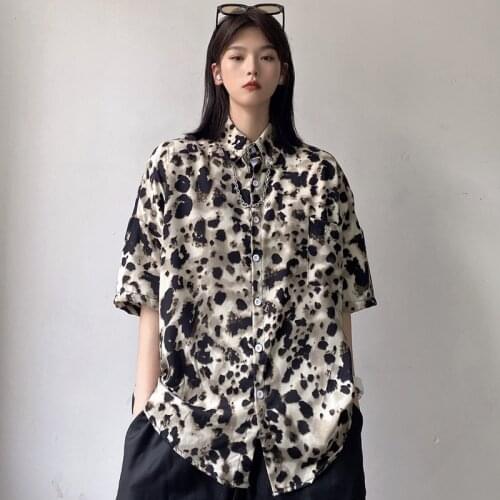 Leopard Pattern Shirts for Girls Gothic Fashion Clothing Womens Oversized Punk Streetwear Vintage Korean Style Tops and Blouses