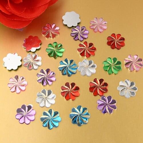 BOLIAO 40Pcs 15mm Flower Shape AB Color Resin Flat Back Glue on Bags/Clothes Decoration Handmade Art Work Not Hole R366