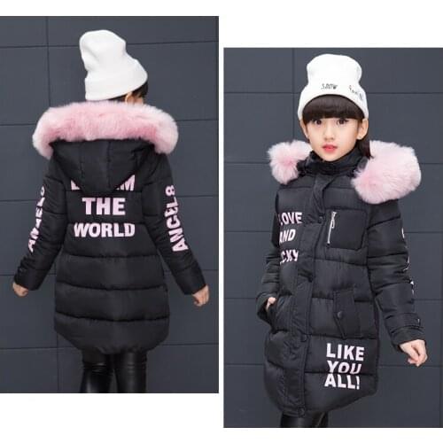 2020 Winter New Girls Long Thickened Cotton Padded Jacket Childrens Clothes Outerwear Kids Letters Printing Wadded Coat X241