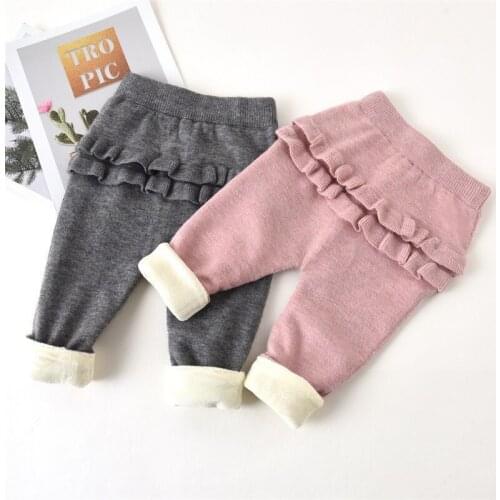 1 2 3 4 5 6 Years Toddler Girls Pants Korean Fashion Ruffled Pants For Girls High Quality Thicken Knitted Baby Kids Trousers New