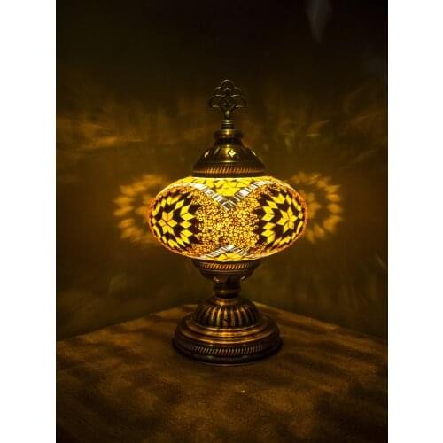 Handmade Turkish Moroccan Mosaic Authentic Vintage Art Deco Table Bedside Lamp, Brown Colors, 6 Patterns