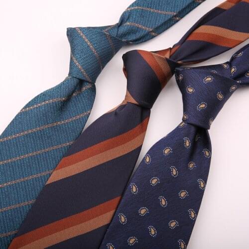2020 8cm Polyester Neck Ties for Men Skinny Blue Red Necktie Striped Narrow Gravata Business Female Cravat Custom Logo
