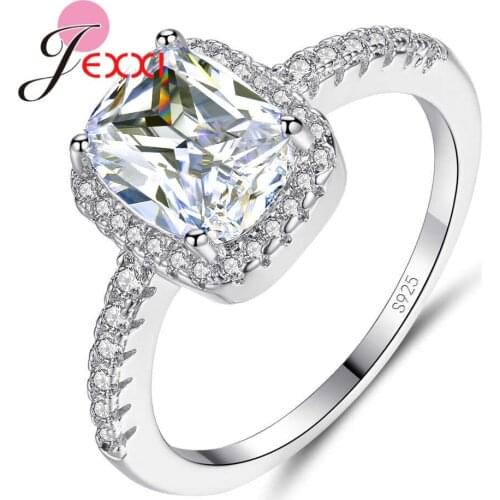 Glamorous Click Bright Shining Rhinestones 925 Genuine Silver Brides Rings Women Couple Wife Engagement Vintage Jewelry