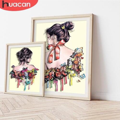 HUACAN Diamond Painting New Portrait Girl Rhinestones 5D DIY Diamond Embroidery Cross Stitch Butterfly Mosaic Wall Art