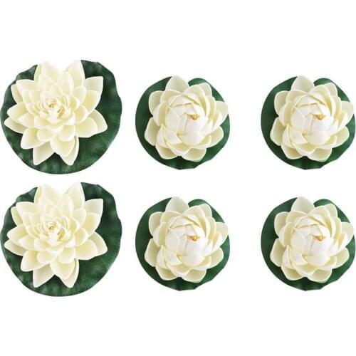 6pcs Artificial Pond Plants Lotus Lilies (White)