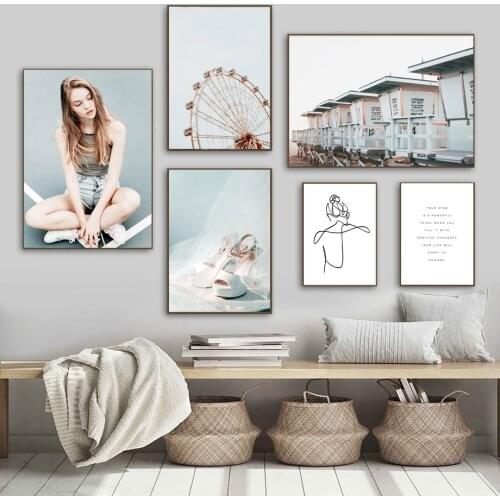 Vogue Girl High Heels Ferris Wheel Quote Wall Art Canvas Painting Nordic Posters And Prints Wall Pictures For Living Room Decor
