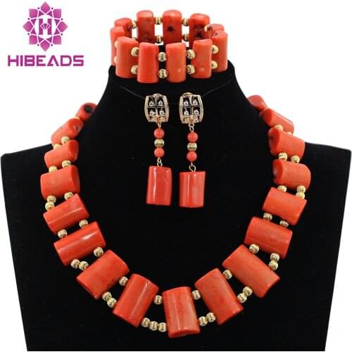 African Fashion Coral Beads Statement Necklace Set New Dubai Bride Gift Jewelry Set Free Shipping CNR539