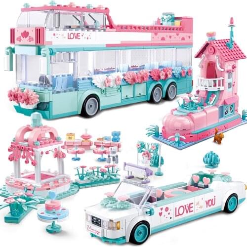 Sluban city Architecture Friends wedding House Pink Bus Racing Princess Dream Series Building Blocks Brick Set kid toys for gift