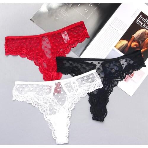 Embroidery Heart Lace Panties Sex Thongs String Hot Sexy Transparent Underwear for Women Hollow Out Seamless Briefs Lingerie