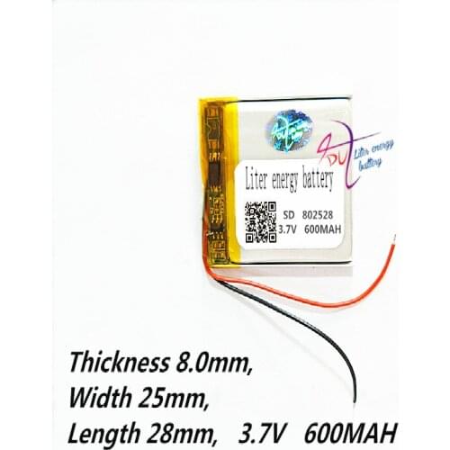 Lithium polymer battery 802528 3.7V 600MAH digital products navigation GPS Rechargeable Li-ion Cell