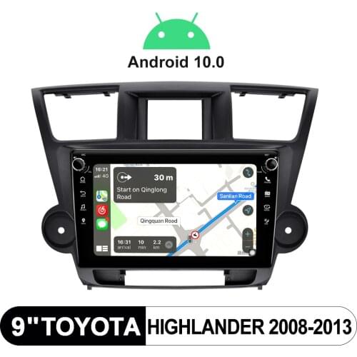 9” Radio Tape Recorder 1 din Android 10 Car Multimedia Player Automotive Sound System CarPlay 4G For Toyota Highlander 2008-2013